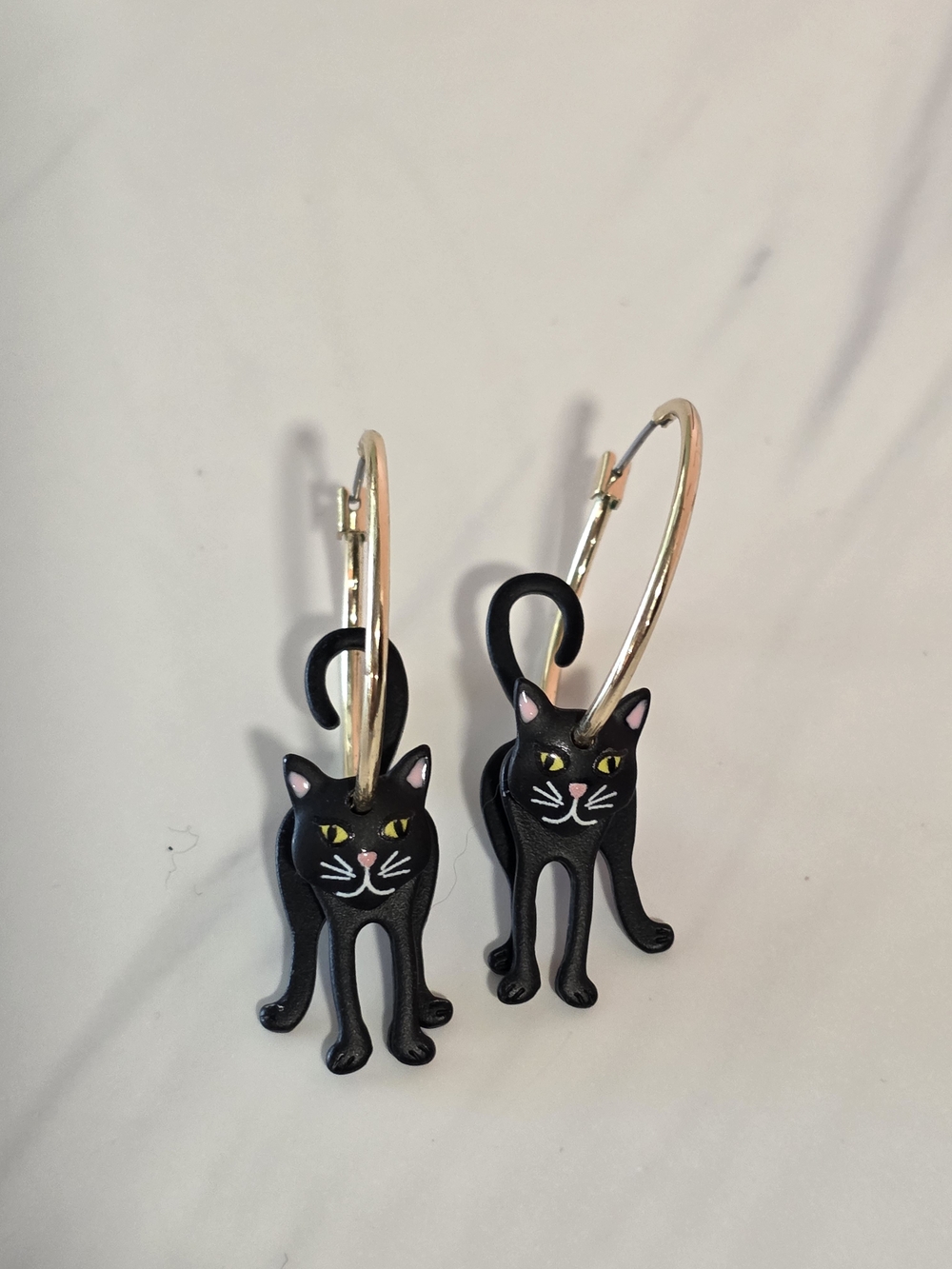 Black Cat Hoop Earrings - Playful Black Cat Design